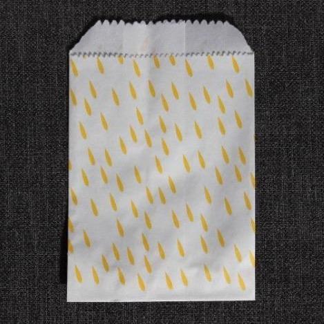 yellow and white raindrop print modern mini paper candy, treat, or gift party bags