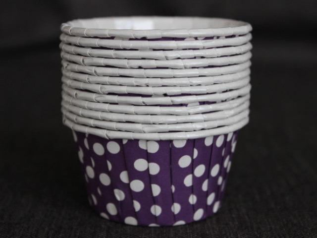 purple and white polka dot nut cups or cupcake liners party supplies
