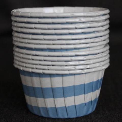 baby blue and white striped nut cups or cupcake liners for baby shower