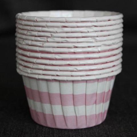 pink and white striped nut cups or cupcake liners for baby shower