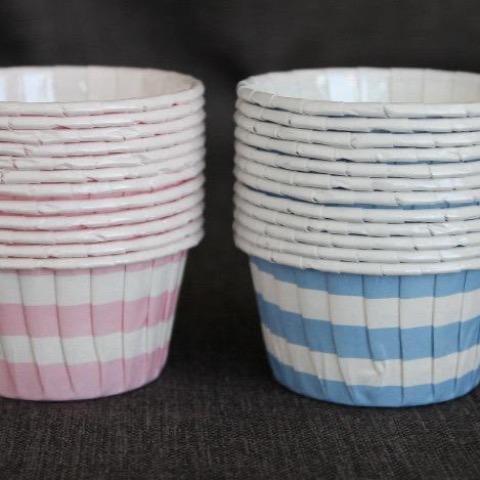 pink and baby blue striped nut cups or cupcake liners for baby shower