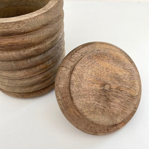 mango wood hand turned wood lidded kitchen pantry storage canisters