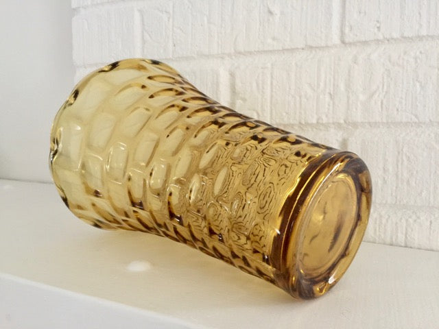 vintage mustard yellow glass basketweave vase