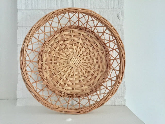 natural light reed handwoven round basket