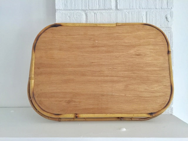 vintage rattan and woven reed serving tray