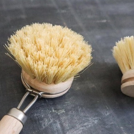 eco Beachwood and sisal dish brush with a replacement head for a farmhouse kitchen