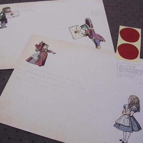 Alice in Wonderland kids stationery set with paper, envelopes, and wax seal