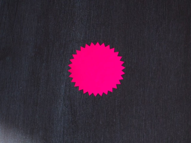 hot pink neon round starburst sticker labels