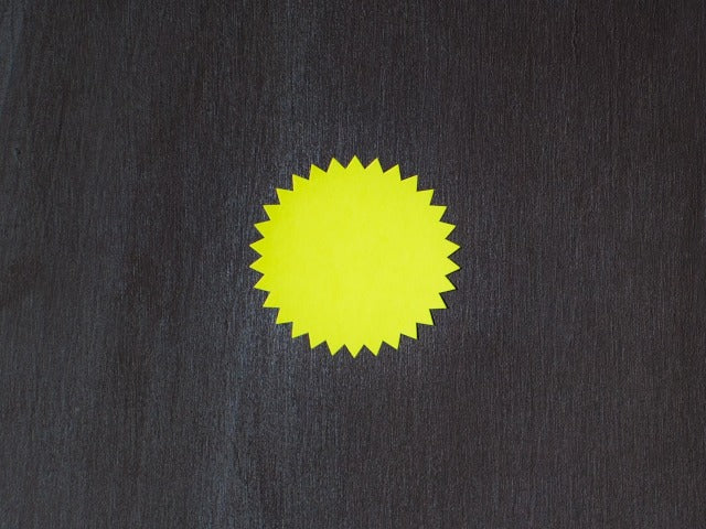 yellow neon round starburst sticker labels