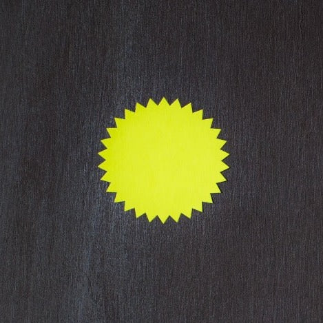 yellow neon round starburst sticker labels