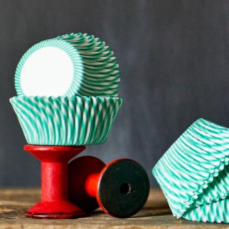 green and white striped paper cupcake liners for circus party supplies