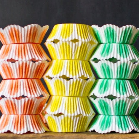 pastel tulip shaped paper cupcake liners for Easter party supplies