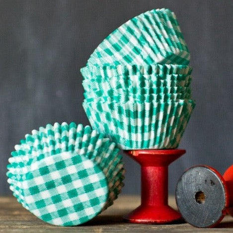 green and white gingham paper cupcake liners for a St.Patrick's Day