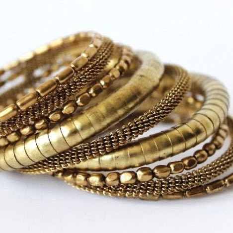 gold metallic beaded coil wrap bracelet