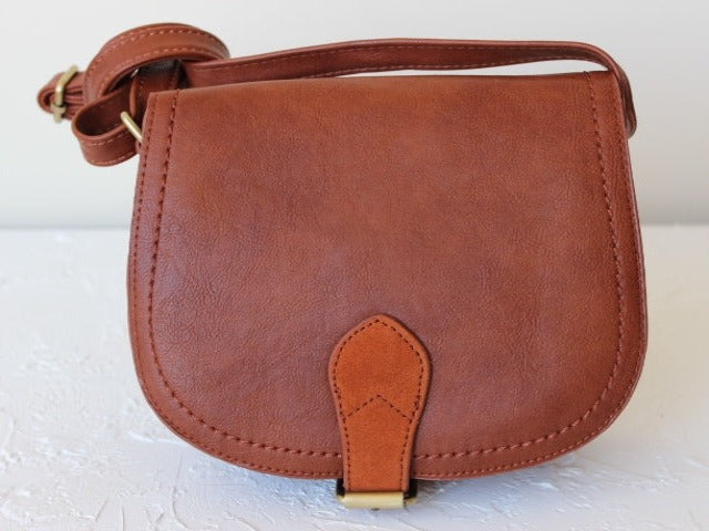 faux cognac leather bohemian crossbody saddle bag 