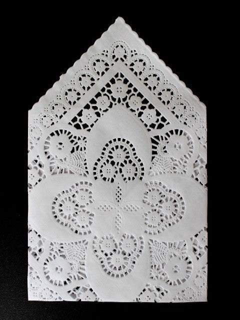 white square paper doilies to make wedding invitation envelopes