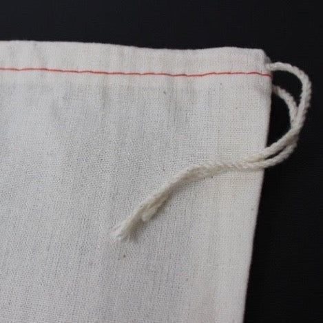 cotton muslin drawstring parts bags with red stitching