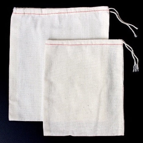 cotton muslin drawstring parts bags with red stitching