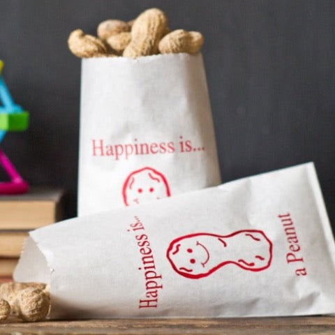 red and white happiness is a peanut printed glassine bags