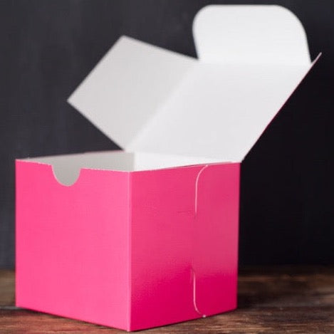 hot pink 4x4 square bakery box for cupcakes or other treats