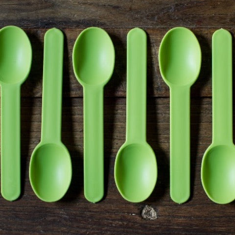 lime green chunky plastic disposable full size party spoons