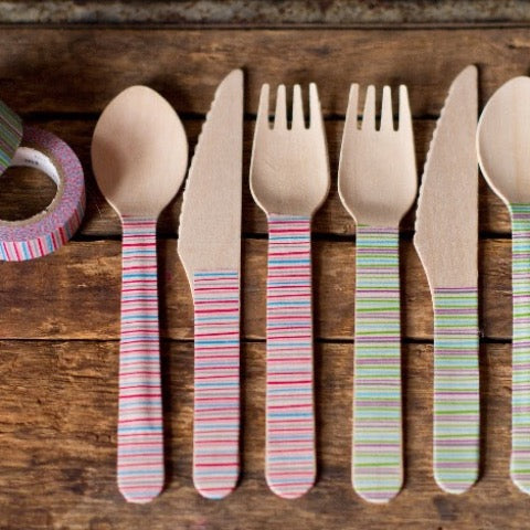 eco wooden cutlery with Japanese washi tape decorating it