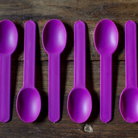purple chunky plastic disposable full size party spoons