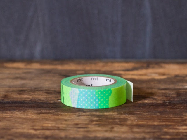 MT Brand neon green and blue patchwork Japanese masking tape roll