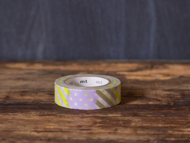 MT Brand purple, lime green, and brown patchwork Japanese masking tape roll