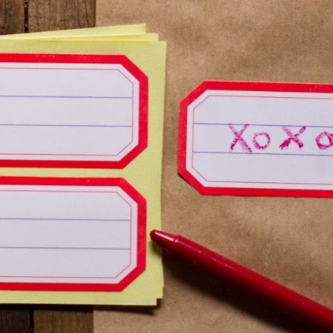 retro red border schoolhouse rectangle lined sticker labels for Valentines Day