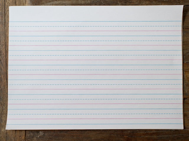 retro lined blue and red schoolhouse lined handwriting practice paper