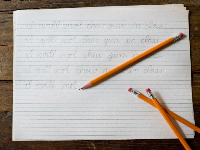 retro lined blue and red schoolhouse lined handwriting practice paper