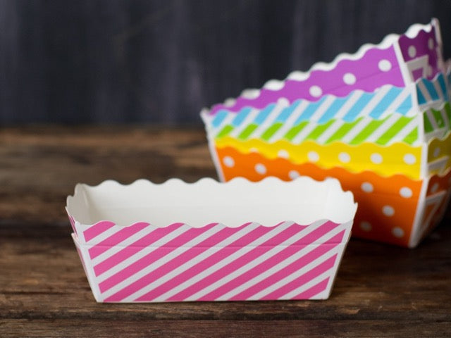 small disposable striped pink patterned paper disposable loaf baking pans 