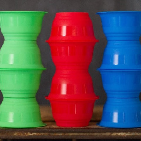 solid red, green, and blue plastic ice cream cups party supplies