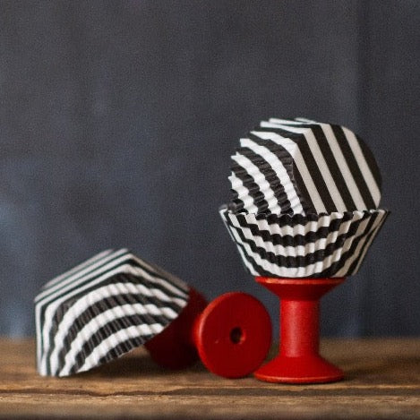 black and white striped paper cupcake liners for Halloween party supplies