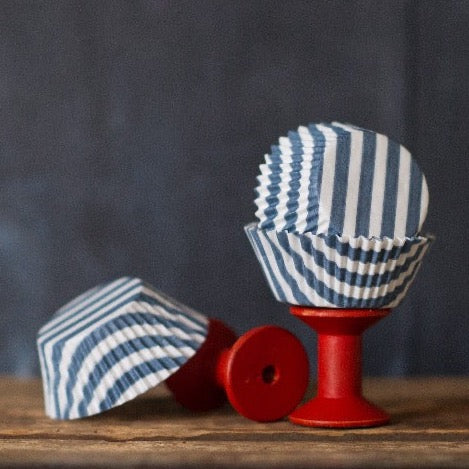 grey and white striped paper cupcake liners for circus party supplies