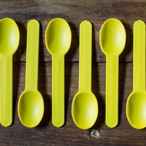 yellow chunky plastic disposable full size party spoons